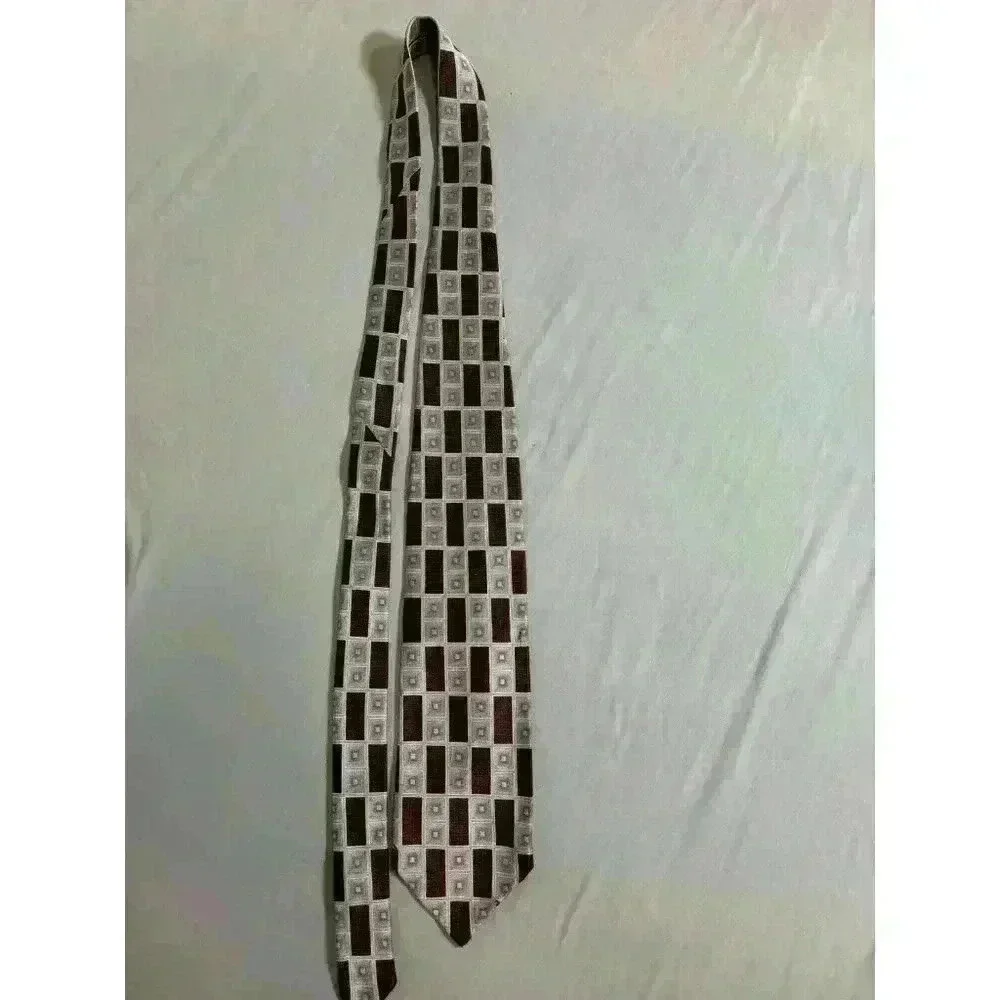 HICKEY FREEMAN Men's 100% Silk Wide Necktie Designer Geometric Mauve/silver Gray
